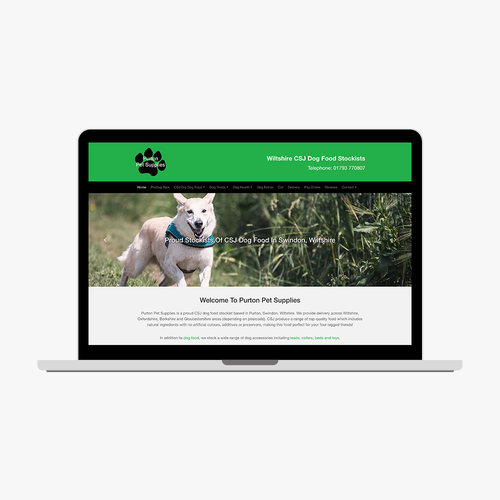 Purton Pet Supplies Website Homepage